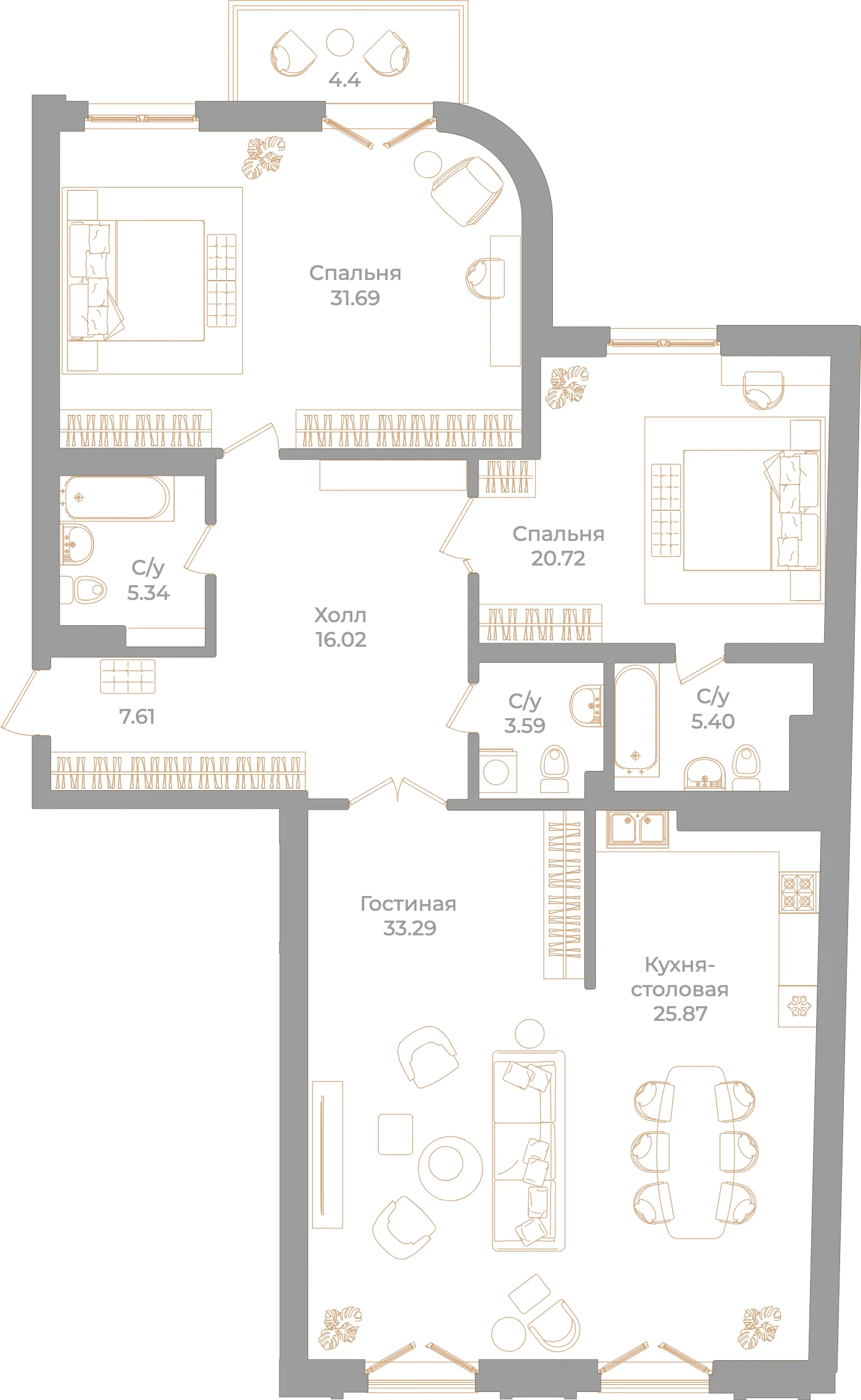 Планировка 3-комнатная 150,8 м² в клубном доме «Фонтанка 130» — Клубный дом «Фонтанка 130»