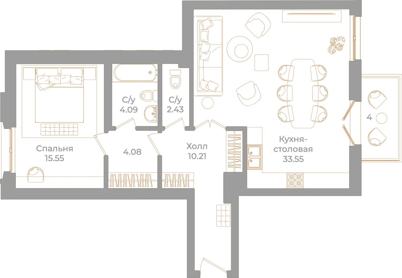 Планировка 1-комнатная 71,1 м² в клубном доме «Фонтанка 130» — Клубный дом «Фонтанка 130»